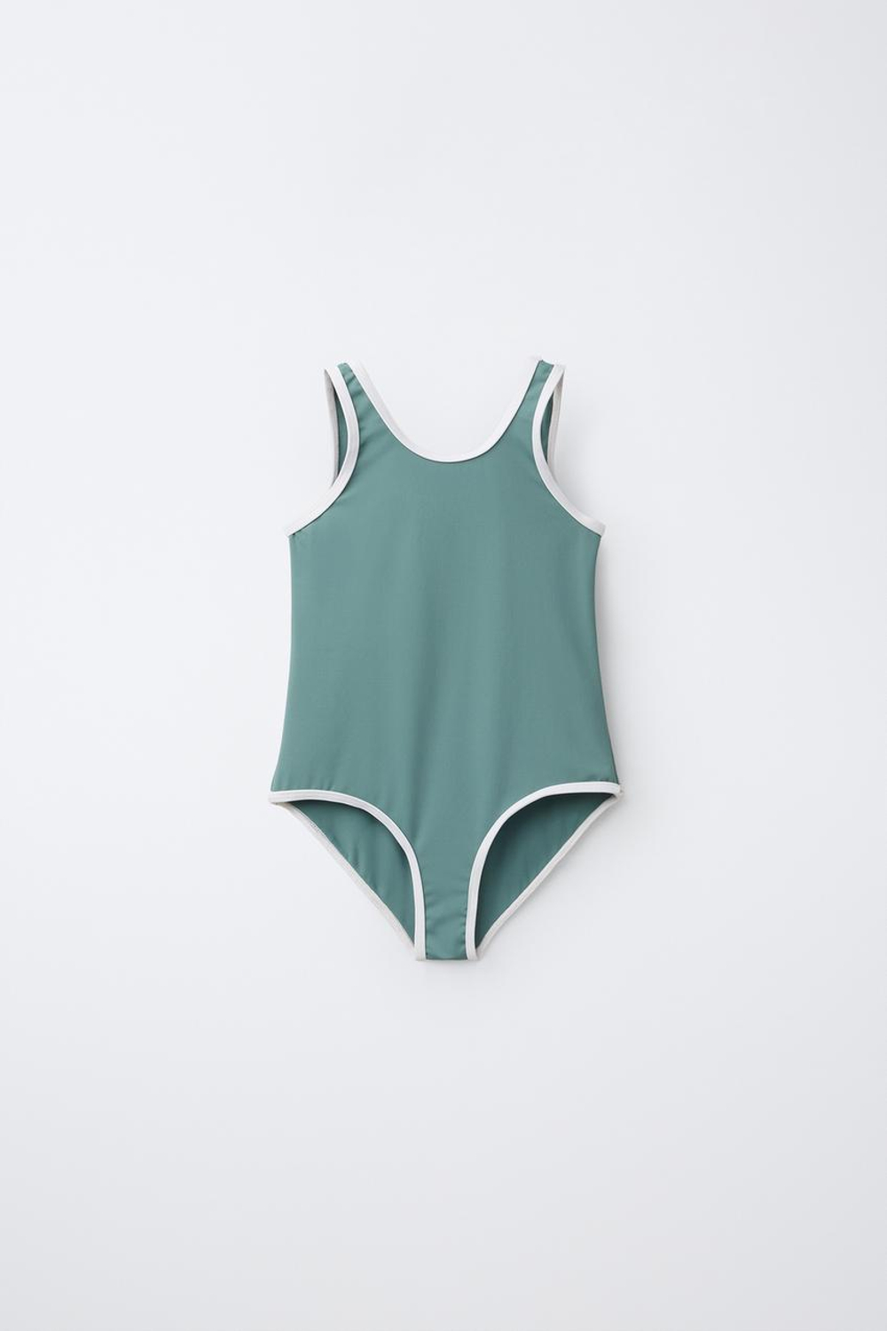 ZARA КУПАЛЬНИК С КОНТРАСТНОЙ ОТДЕЛКОЙ, ЗЕЛЕНОВАТО-СИНИЙ