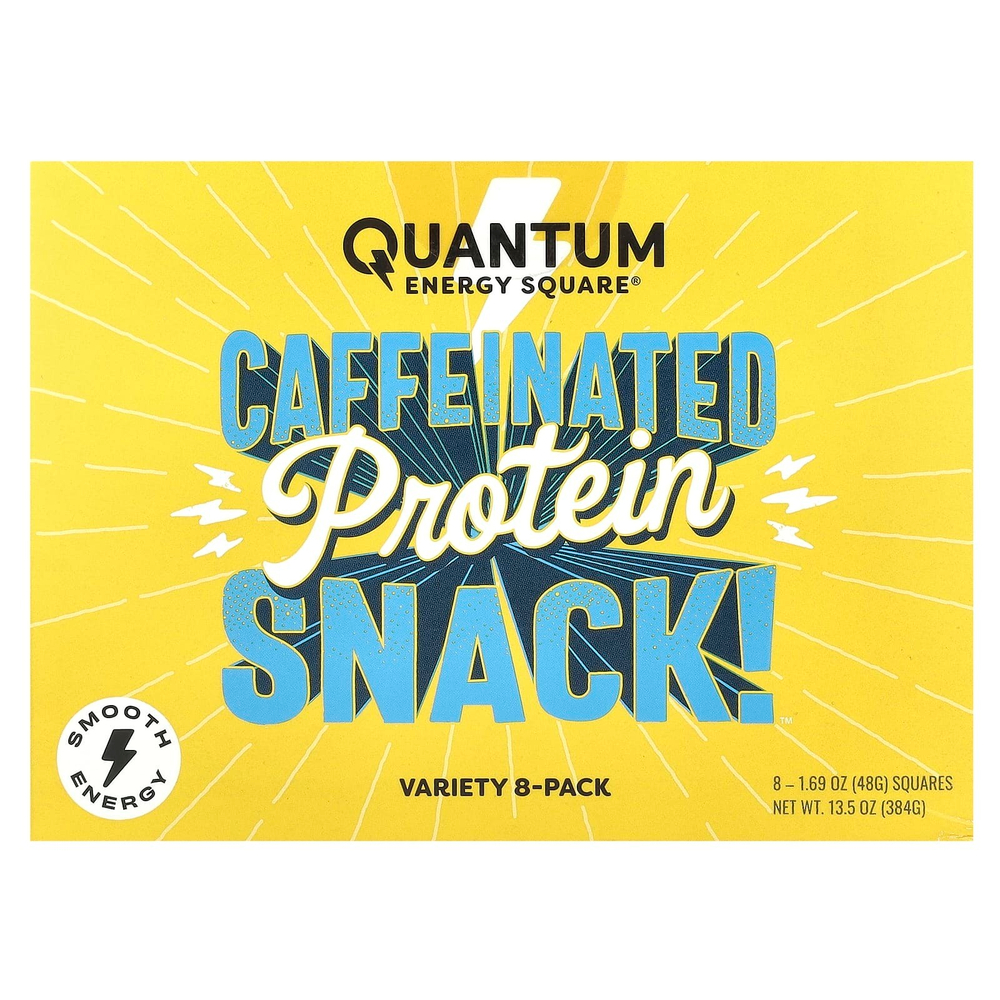 Quantum Energy Square, Протеиновый снек с кофеином, разнообразные, 8 квадратов, 48 г (1,69 унции)