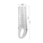 Прозрачная насадка на пенис с ребрышками и подхватом мошонки (Цвет: прозрачный)