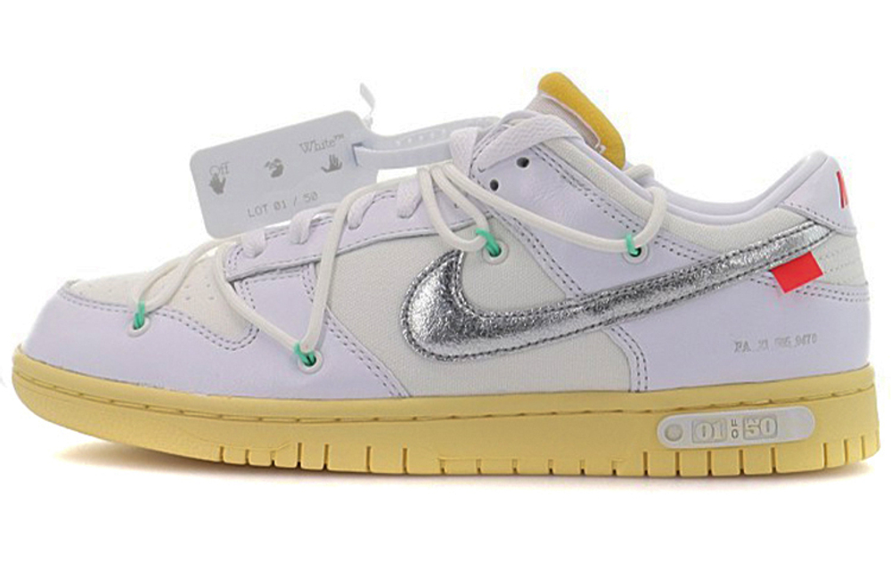 OFF-WHITE x Nike Dunk Low The 50 NO.1 Joint White Shoe Lace White Buckle Casual Low Panel Shoes Silver