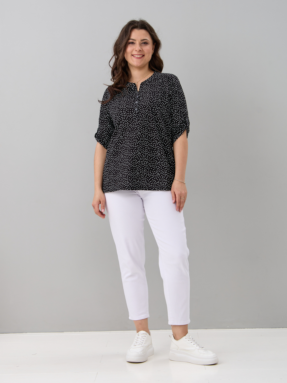 Блузка БЛ-131/черный-горох