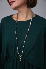 Колье "Бэль" серый жемчуг с цирконами, оттенок золото