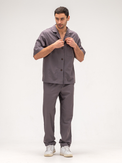 Костюм мужской льняной. Рубашка с брюками. Графит