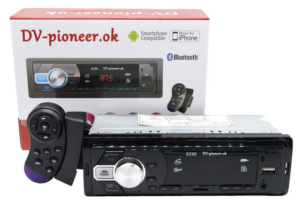 Автомагнитола DV-Pionir ok JSD-6296, Bluetooth цветная подсветка, usb, micro, aux, fm, пульт