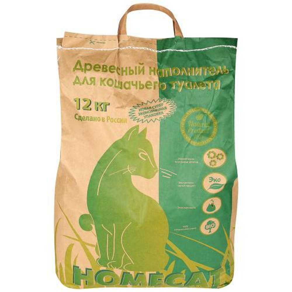 Древесный наполнитель HOMECAT Лесная свежесть для кошачьих туалетов мелкие гранулы 40 л