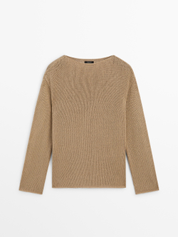 Massimo Dutti Свитер из смесового хлопка с ажурным узором, светло-коричневый