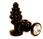 Черная фигурная анальная пробка с прозрачным кристаллом - 8,2 см.