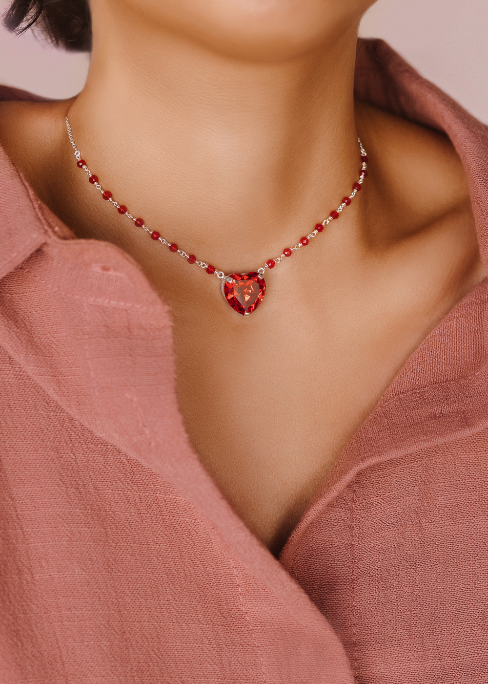 Колье "Русалка" с красным цирконом