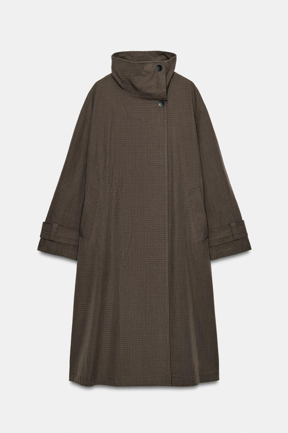 ZARA ТРЕНЧ ОВЕРСАЙЗ В КЛЕТКУ — ZW COLLECTION, ШОКОЛАДНЫЙ