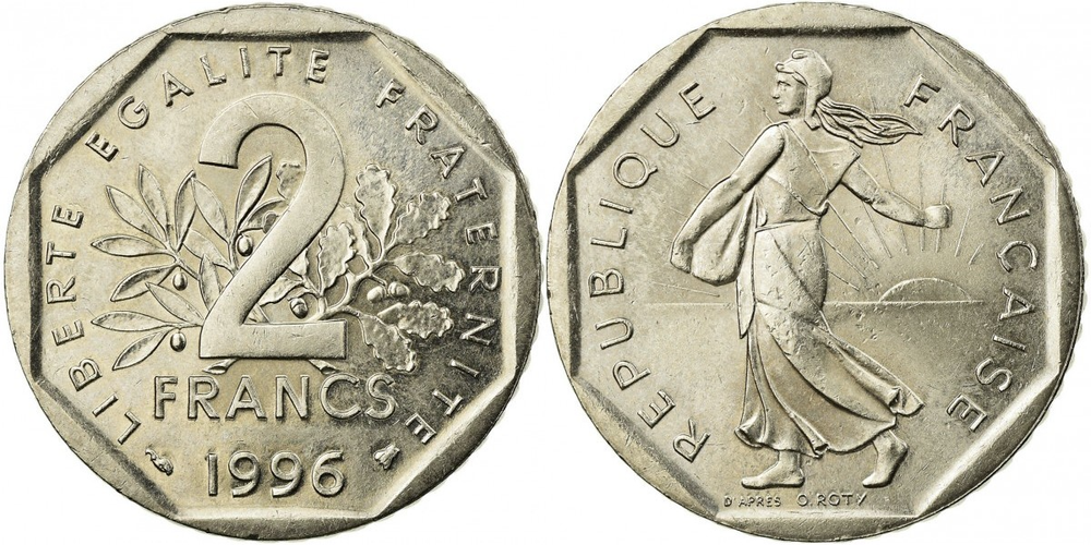 Франция 2 франка, 1979-2001 Сеятель XF