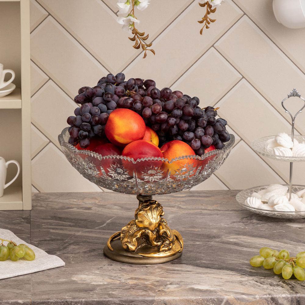 Фруктовница-конфетница Ирис Визир со стеклянной чашей 7373 Бронза