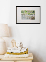 Картина авторская акварельная в паспарту 21х30 см на стену для интерьера "Пруд у беседки в Веребково"