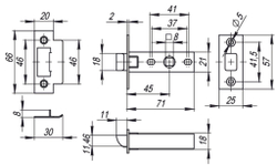 Защелка врезная Fuaro PLASTIC P12-45-25 CP хром