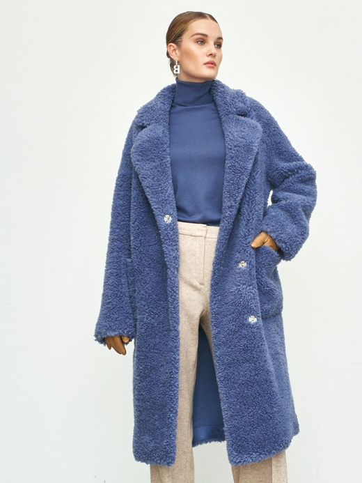 Шуба женская чебурашка тедди экомех, синяя, SilverFox