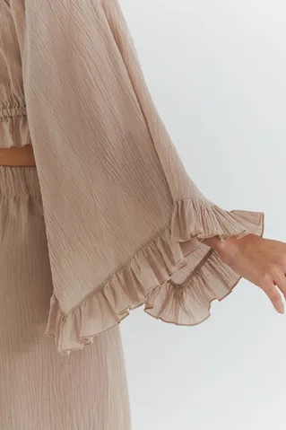 Блуза с широкими рукавами из жатого хлопка цвета какао