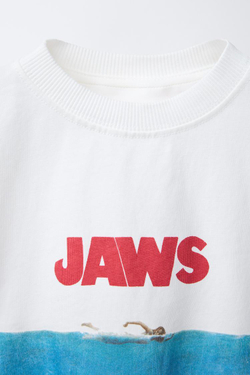 ZARA ФУТБОЛКА С ПРИНТОМ JAWS © 50TH ANNIVERSARY, БЕЛЫЙ