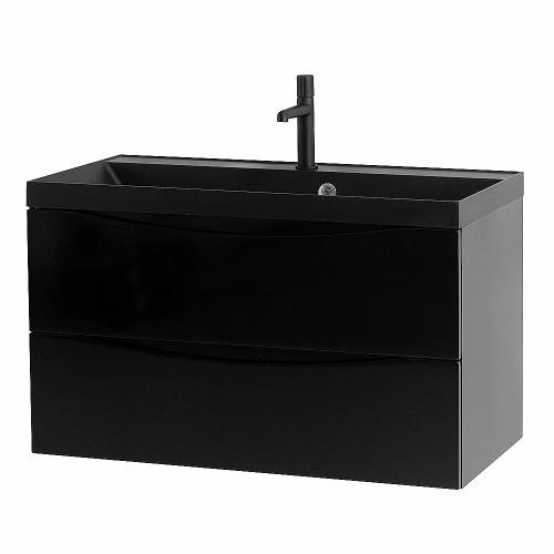 Тумба с раковиной Belbagno MARINO 80 черная глянцевая/черная раковина