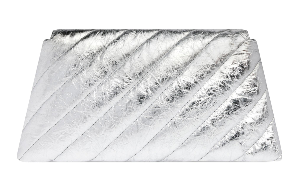 Balenciaga CRUSH Embossed Cow Leather Clutch Large Women"s Silver