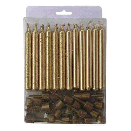 Свечи Золотые с блестками с держателями 6 см, 24 шт.