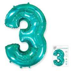 Шар (40""/102 см) Цифра, 3, Тиффани, 1 шт.