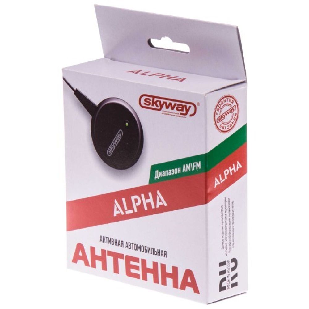 Антенна акт. на лоб. стекло ALPHA круглая тонкое полотно два уса кабель 2,2м Черный (SKYWAY)