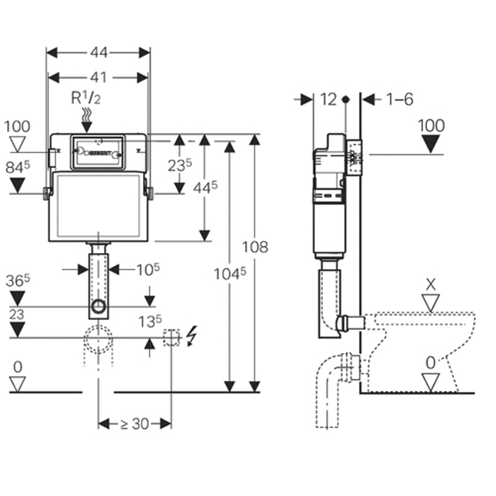 Скрытый бачок GEBERIT UP100 Delta 12 109.100.00.1