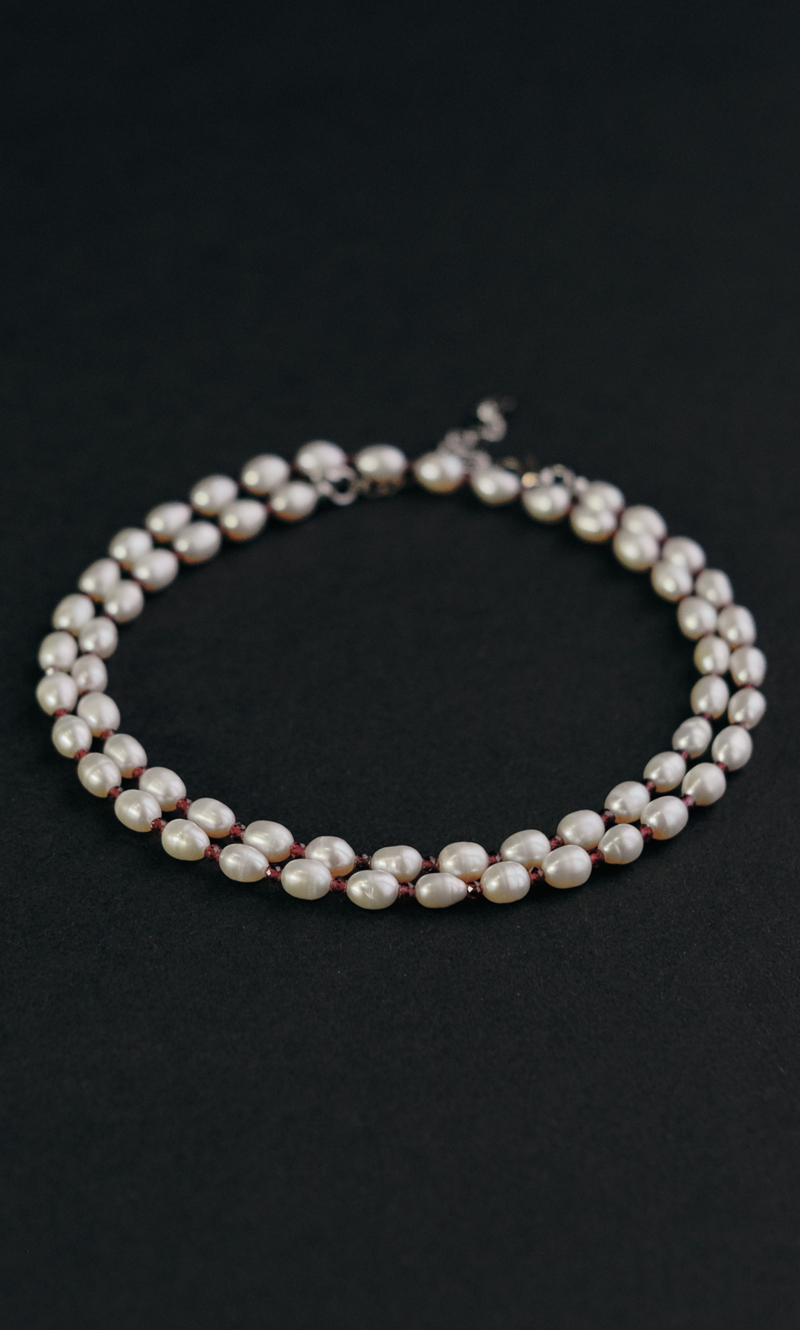 Чокер "Memo about Summer" из жемчуга рис с гранатом 33-38 см