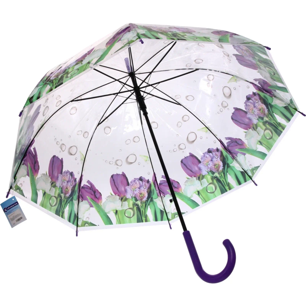 Зонт-трость женский купол «Цветы», 8 спиц, цвет микс, d-80см, длина в слож. виде 82см