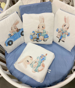 Комплект в кроватку 6-ти предметный (подушечки 17 предметов), "Детская история, Зайчик" сатин