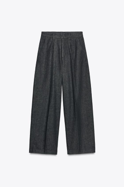 ZARA ДЖИНСОВЫЕ БРЮКИ С ЗАЩИПАМИ — ZW COLLECTION, СИНИЙ