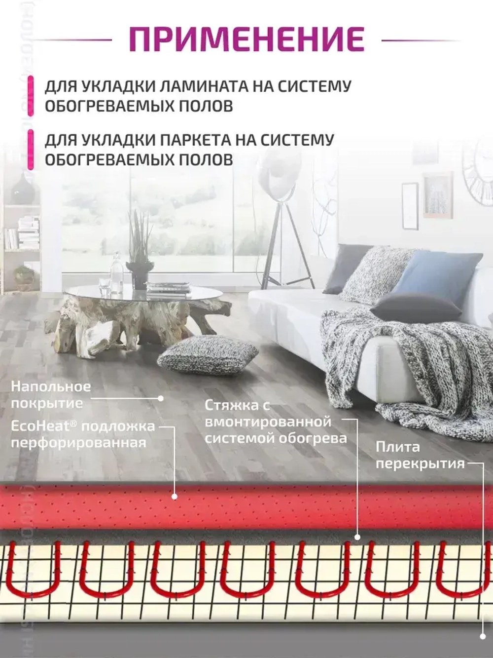 Подложка перфорированная для теплых полов ISOLON EcoHeat 2 мм, 4,5 кв.м. (под подогреваемые напольные покрытия)