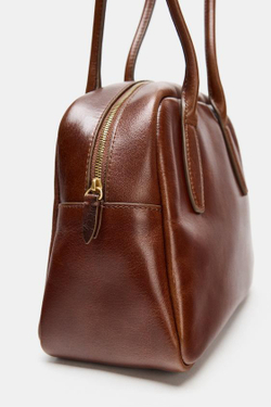 ZARA КОЖАНАЯ СУМКА-БОУЛИНГ, ТЕМНЫЙ РЫЖЕВАТО-КОРИЧНЕВЫЙ