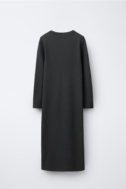 ZARA ДЛИННОЕ ПЛАТЬЕ В РУБЧИК С ТЕКСТОМ И СТРАЗАМИ, АНТРАЦИТОВО-СЕРЫЙ