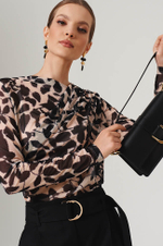 23099 Лонгслив женский (бежево-черный принт)