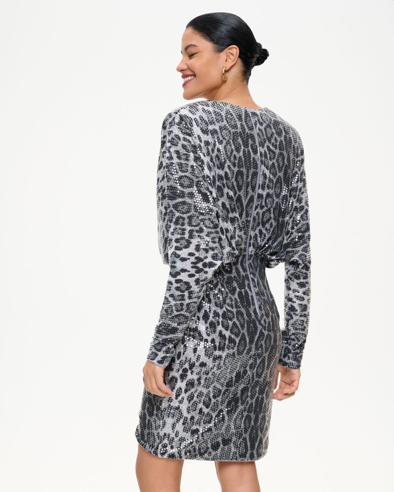 Платье миди из пайеток с леопардовым принтом