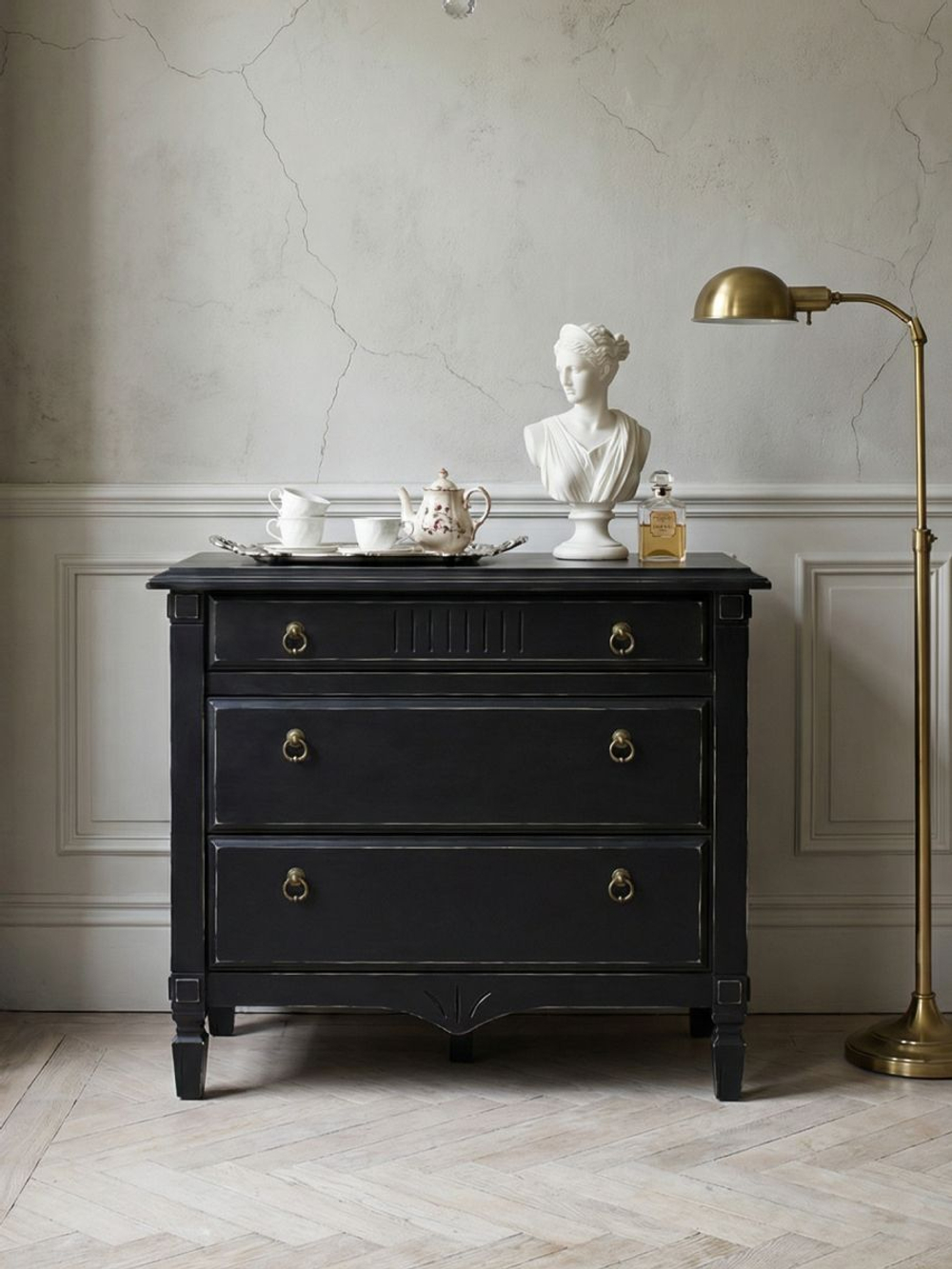 Комод 110х50х94, Джоли, с ящиками для одежды, в спальню, прихожую, гостиную, массив березы, черный, Makosa