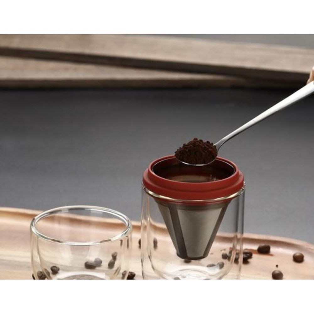 Дриппер воронка пуровер портативный на 1-2 чашки 200 мл набор фильтр для кофе + 2 чашки стекло/нерж.