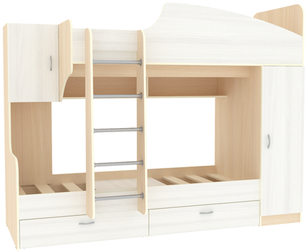 Двухъярусная кровать КарИВи Юниор 2  Дуб Молочный Белое Дерево