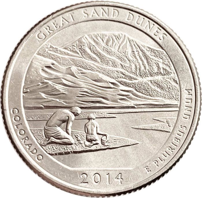 25 центов (1/4 доллара, квотер) 2014 США «Национальный парк Грейт-Санд-Дьюнс» (D) (24-й парк)