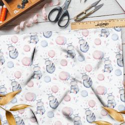Ткань саржа детские бегемотики