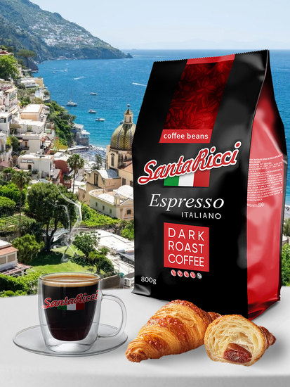 Кофе SantaRicci Espresso Italiano, зерно, арабика, для турки, кофеварки, 800 г
