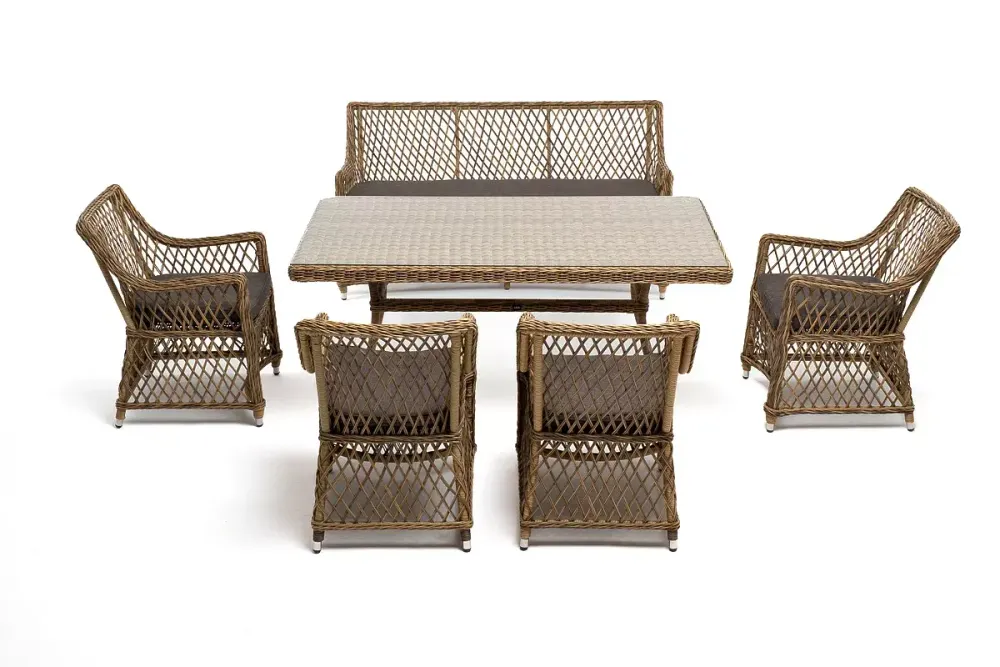 "Катания" обеденная группа плетеная на 6 персон, цвет соломенный