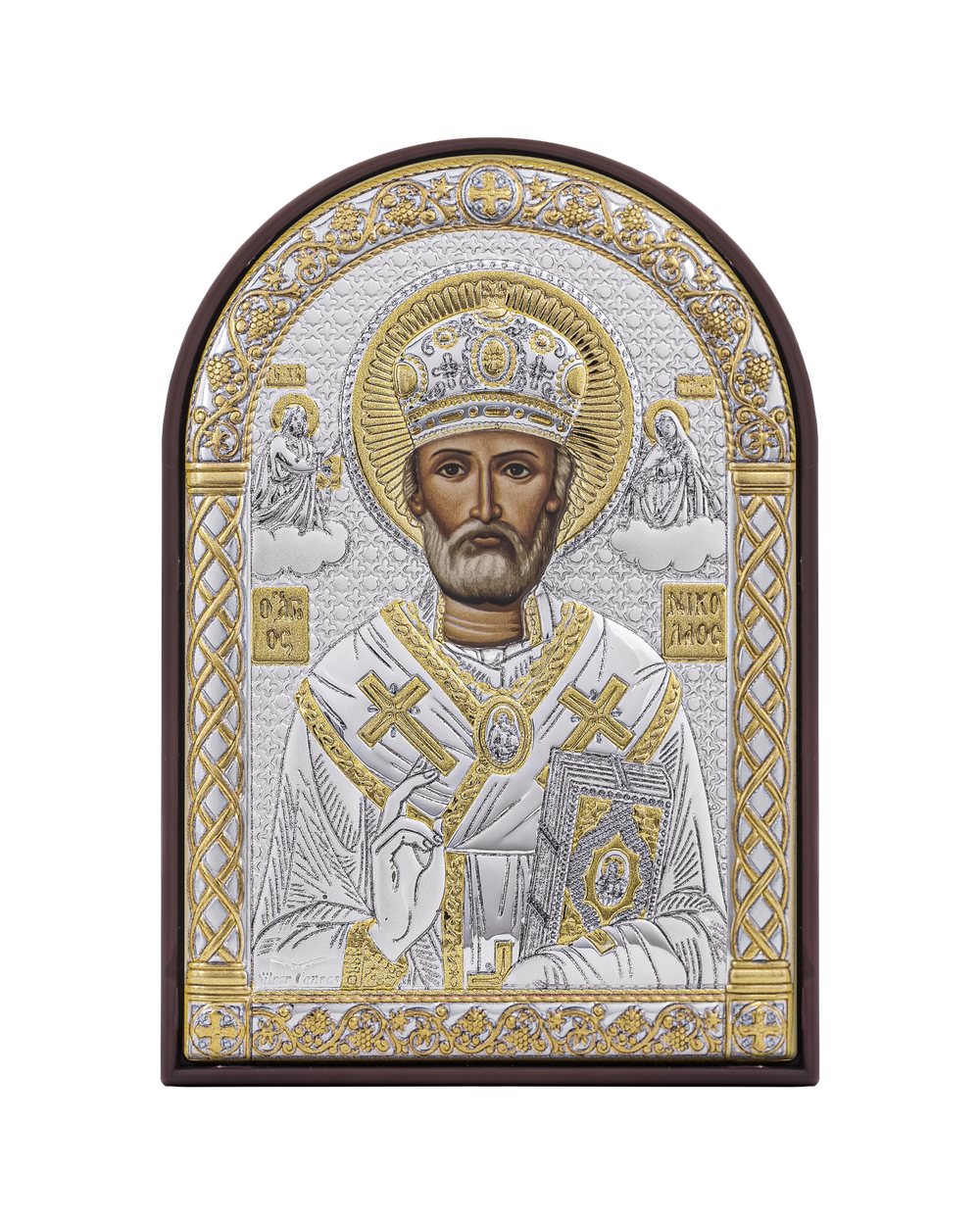 Николай Чудотворец, икона арочная, пластик коричневый 80х115