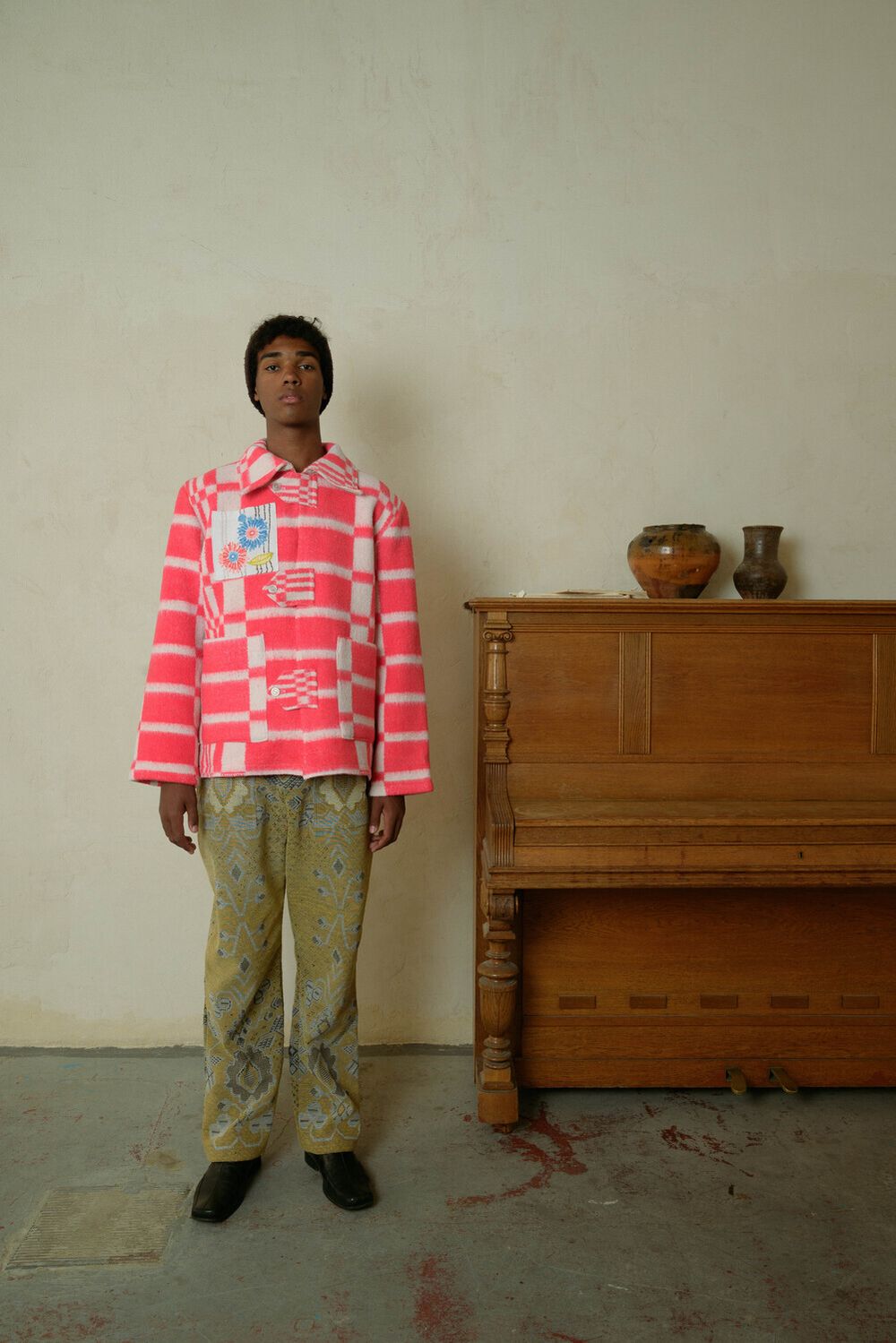 Куртка Soeurs Клетчатая Шерстяная / Flowers Pocket розовая