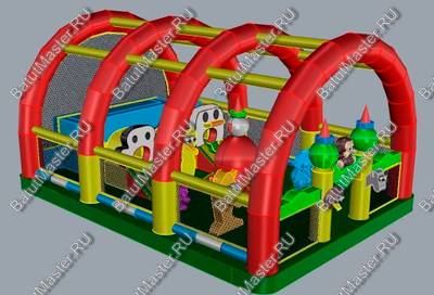 Коммерческий надувной батут "Зверята с крышей" 14*7*6 м