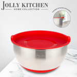 Миска Jolly Kitchen с крышкой, красная, 24 см, нержавеющая сталь 0,5 мм, объем 3,6 л
