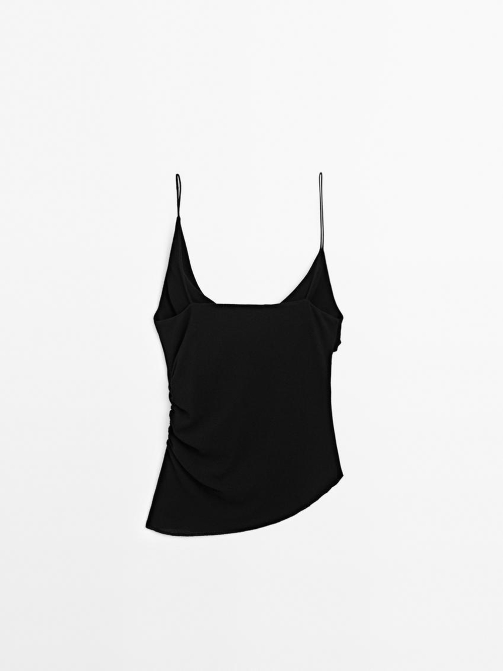 Massimo Dutti Топ из 100% хлопка с асимметричным вырезом, черный