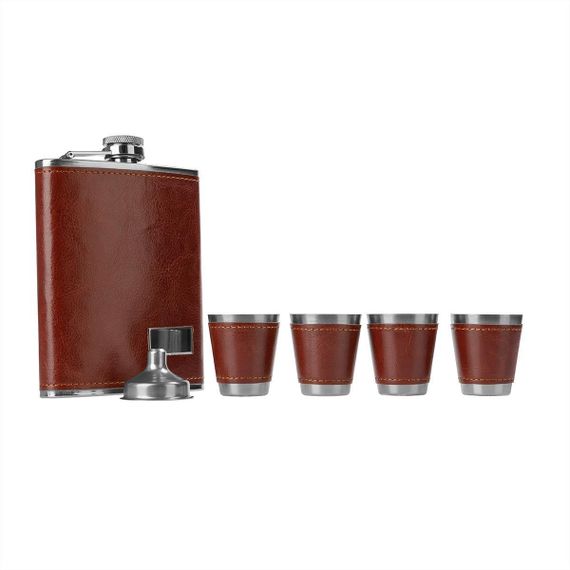 Набор Helios Фляжка (в коже 240 мл + 4 стопки + воронка)(HS-N-А07)