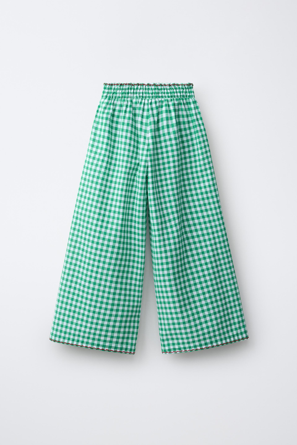 ZARA БРЮКИ WIDE LEG В КЛЕТКУ ВИШИ, БЕЛЫЙ/ЗЕЛЕНЫЙ