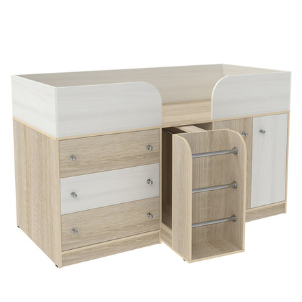 Кровать-чердак КарИВи Малыш 4 Дуб Сонома Белое Дерево